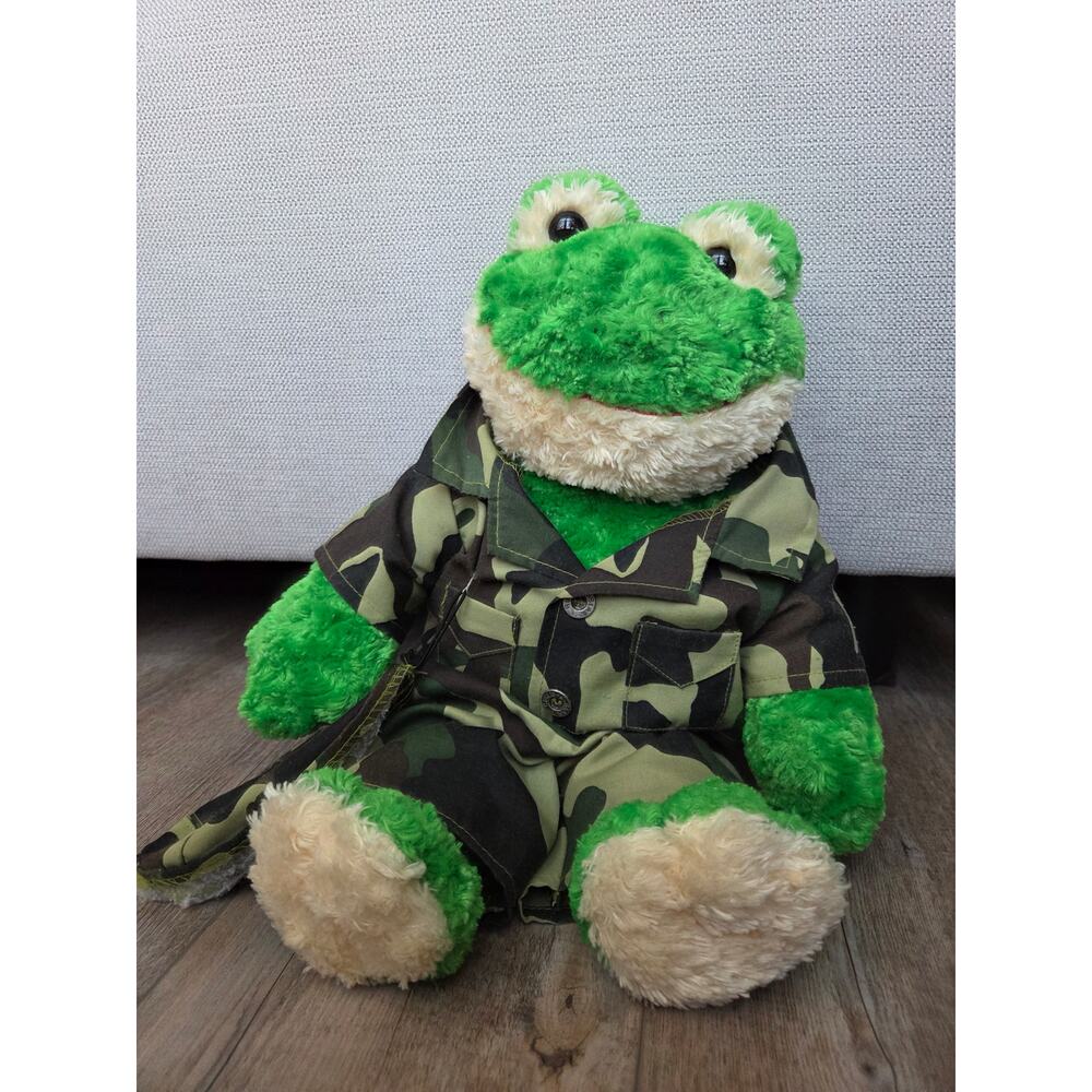 Build-A-Bear Spring Green Frog Plush in Camouflage Military Outfit 16"